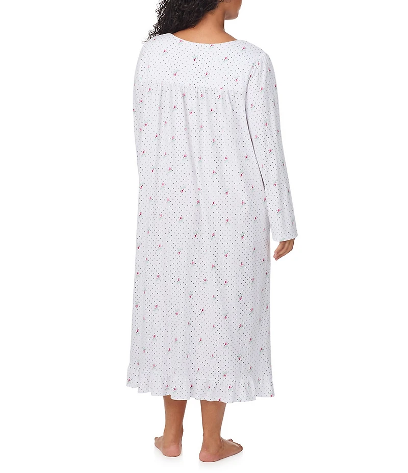 Eileen West Plus Size Long Sleeve Sweetheart Neck Peached Jersey Knit Floral Print Ballet Nightgown