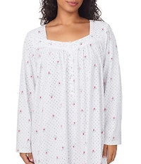 Eileen West Plus Size Long Sleeve Sweetheart Neck Peached Jersey Knit Floral Print Ballet Nightgown