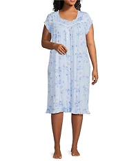 Eileen West Plus Size Printed Cap Sleeve Scoop Neck Jersey Knit Waltz Nightgown