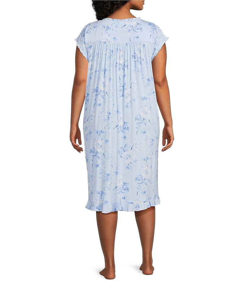 Eileen West Plus Size Printed Cap Sleeve Scoop Neck Jersey Knit Waltz Nightgown