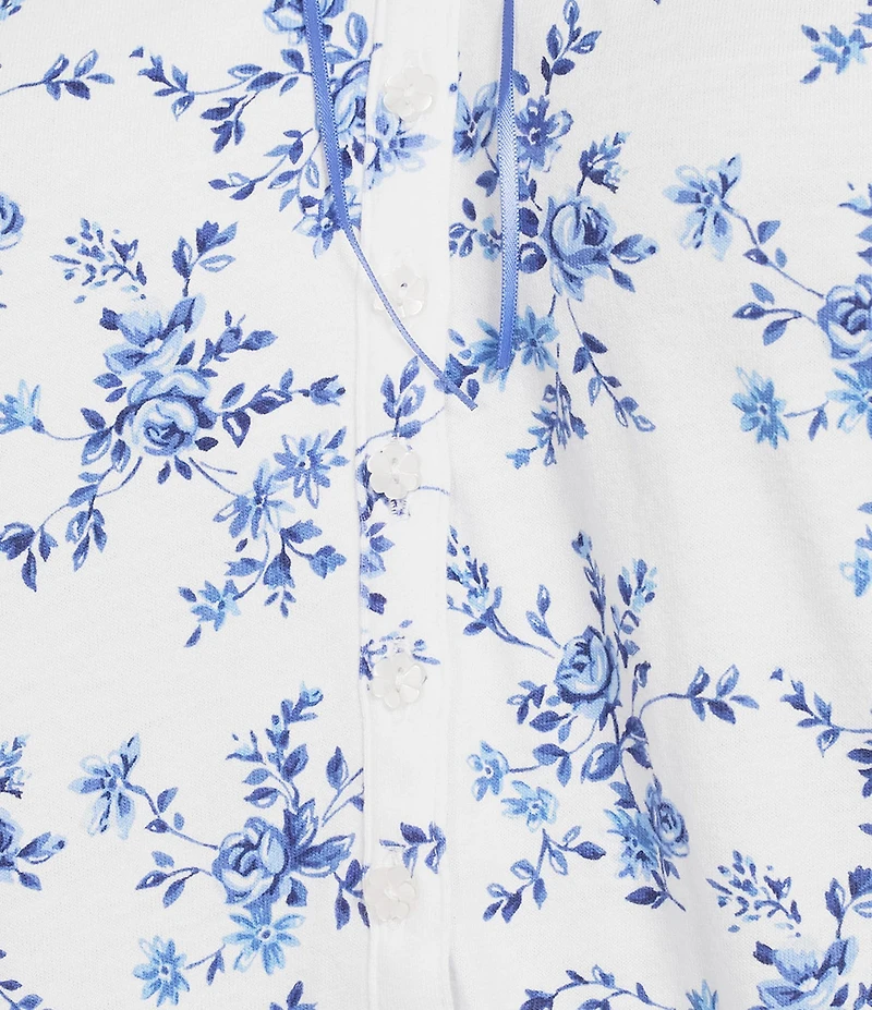 Eileen West Plus Size Printed Long Sleeve V Neck Jersey Knit Cotton Sleepshirt