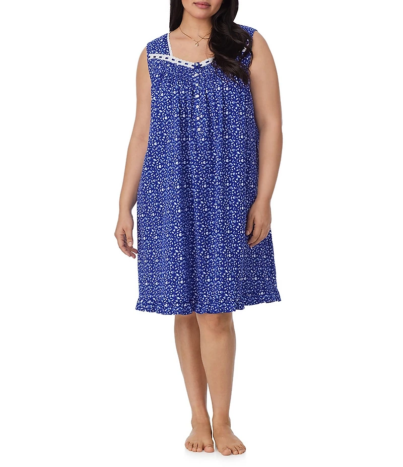 Eileen West Plus Size Shell Print Sleeveless Sweetheart Neck Jersey Knit Short Nightgown