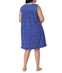 Eileen West Plus Size Shell Print Sleeveless Sweetheart Neck Jersey Knit Short Nightgown