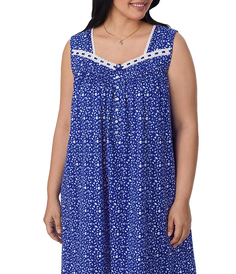 Eileen West Plus Size Shell Print Sleeveless Sweetheart Neck Jersey Knit Short Nightgown