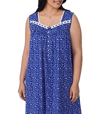 Eileen West Plus Size Shell Print Sleeveless Sweetheart Neck Jersey Knit Short Nightgown