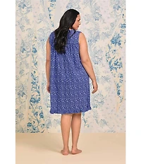 Eileen West Plus Size Shell Print Sleeveless Sweetheart Neck Jersey Knit Short Nightgown