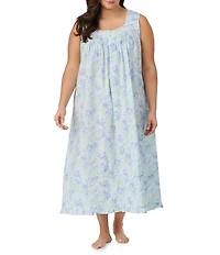Eileen West Plus Size Sleeveless Sweetheart Neck Woven Lawn Floral Print Ballet Nightgown