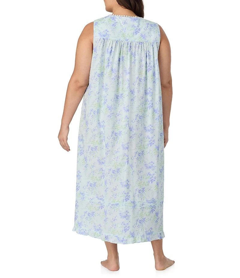 Eileen West Plus Size Sleeveless Sweetheart Neck Woven Lawn Floral Print Ballet Nightgown