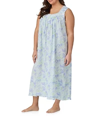 Eileen West Plus Size Sleeveless Sweetheart Neck Woven Lawn Floral Print Ballet Nightgown