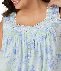 Eileen West Plus Size Sleeveless Sweetheart Neck Woven Lawn Floral Print Ballet Nightgown