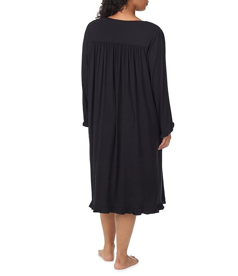 Eileen West Plus Size Solid Long Sleeve Sweetheart Neck Waltz Knit Nightgown