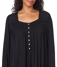 Eileen West Plus Size Solid Long Sleeve Sweetheart Neck Waltz Knit Nightgown