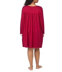 Eileen West Plus Size Solid Sweater Knit Long Sleeve V-Neck Short Nightgown