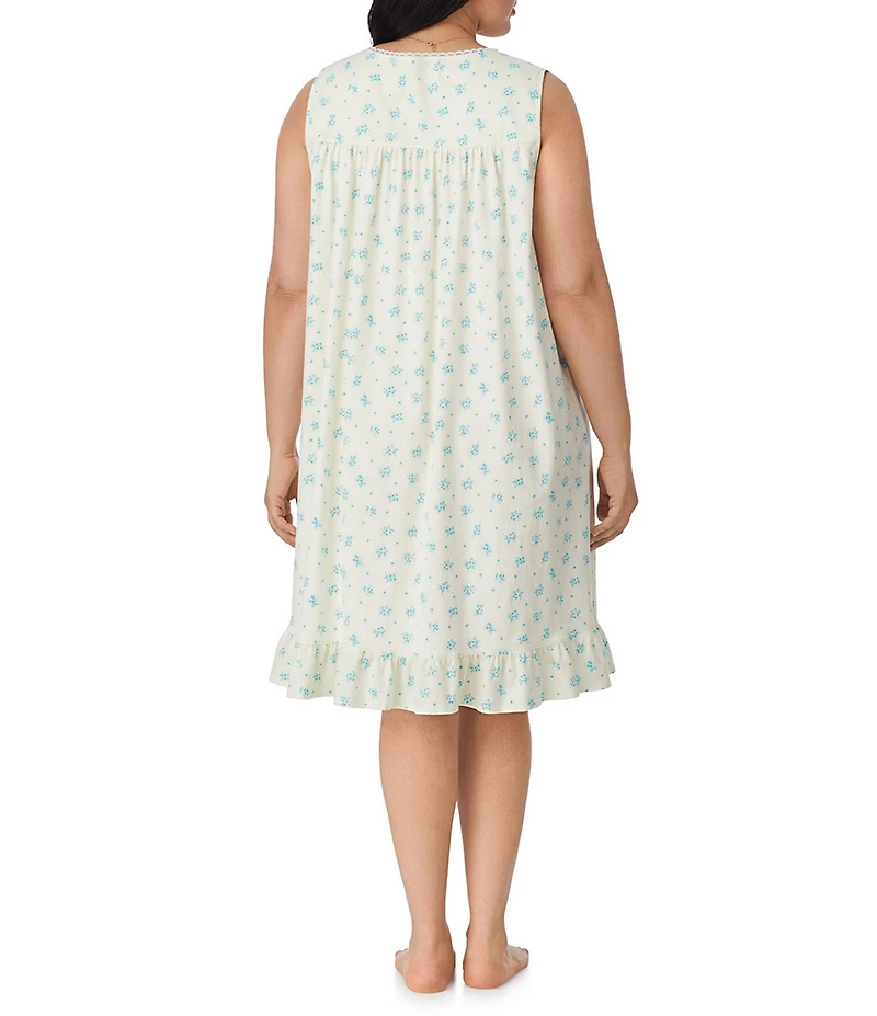 Eileen West Plus Size Yellow Floral Print Sleeveless Sweetheart Neck Jersey Knit Short Nightgown