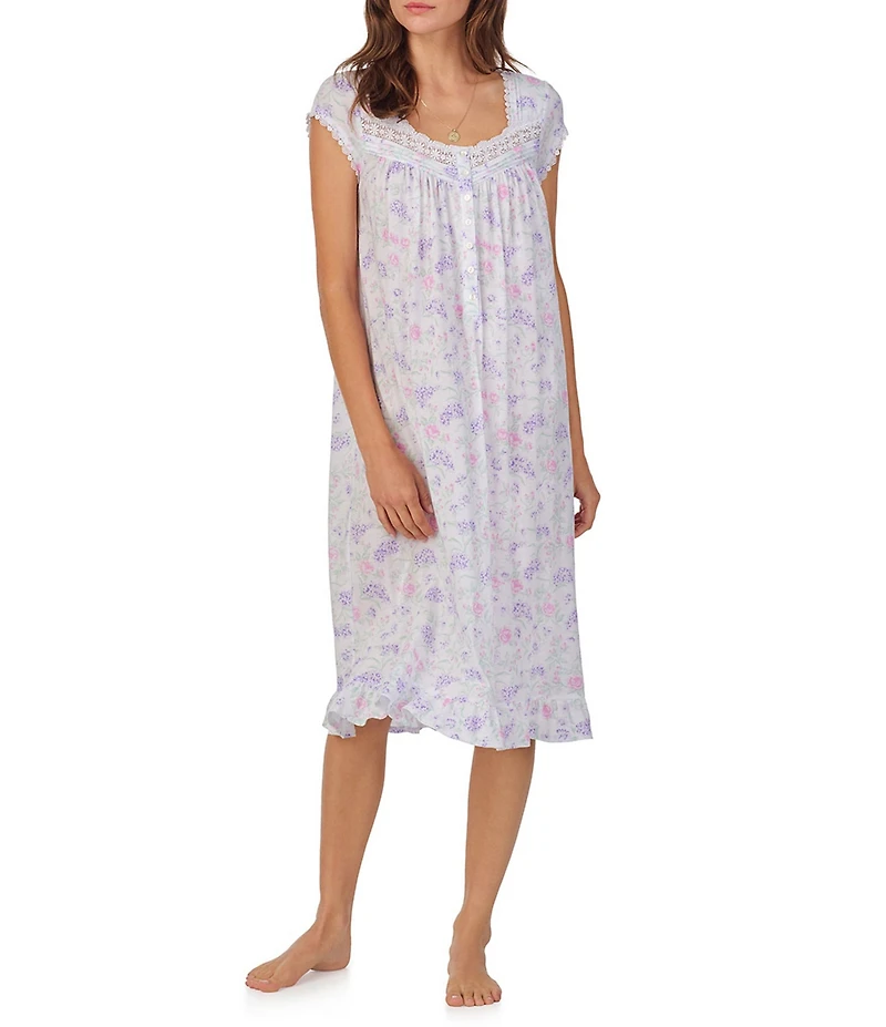 Eileen West Printed Cap Sleeve Sweetheart Neck Knit Short Nightgown