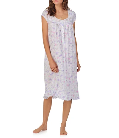 Eileen West Printed Cap Sleeve Sweetheart Neck Knit Short Nightgown