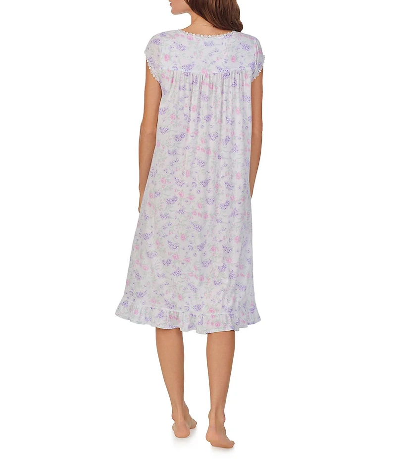 Eileen West Printed Cap Sleeve Sweetheart Neck Knit Short Nightgown
