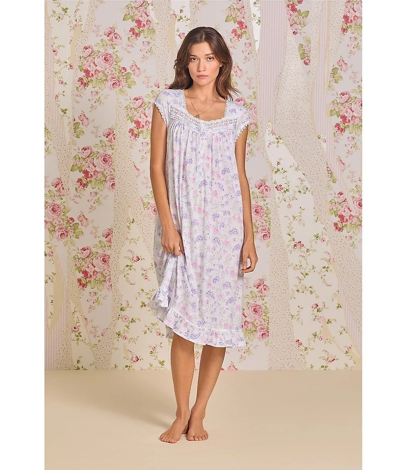 Eileen West Printed Cap Sleeve Sweetheart Neck Knit Short Nightgown