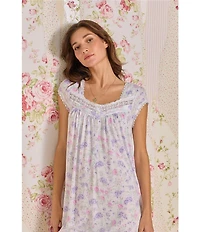 Eileen West Printed Cap Sleeve Sweetheart Neck Knit Short Nightgown