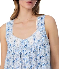 Eileen West Ribbon Print Sleeveless Sweetheart Neck Woven Cotton Ballet Nightgown