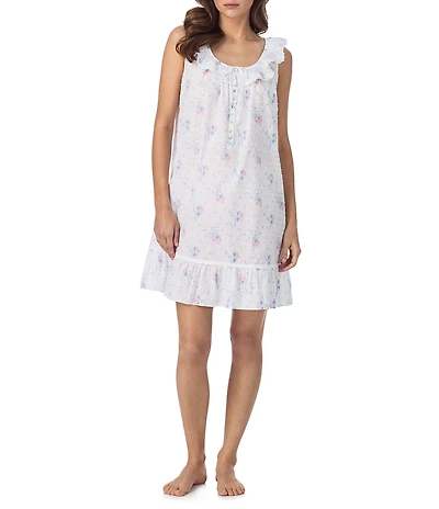 Eileen West Ribbon Rose Floral Print Sleeveless Ruffled Scoop Neck Woven Chemise