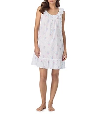 Eileen West Ribbon Rose Floral Print Sleeveless Ruffled Scoop Neck Woven Chemise