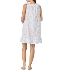 Eileen West Ribbon Rose Floral Print Sleeveless Ruffled Scoop Neck Woven Chemise