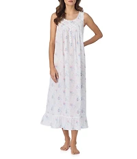 Eileen West Ribbon Rose Floral Print Sleeveless Sweetheart Neck Woven Swiss Dot Ballet Nightgown