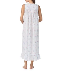 Eileen West Ribbon Rose Floral Print Sleeveless Sweetheart Neck Woven Swiss Dot Ballet Nightgown