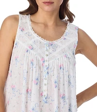 Eileen West Ribbon Rose Floral Print Sleeveless Sweetheart Neck Woven Swiss Dot Ballet Nightgown