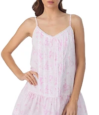 Eileen West Rose Print Cotton Woven Sleeveless Sweetheart Neck Isabell Short Chemise