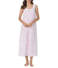 Eileen West Rose Print Sleeveless Sweetheart Neck Woven Lawn Ballet Nightgown