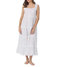 Eileen West Rose Print Sleeveless Sweetheart Neck Woven Lawn Cotton Ballet Nightgown