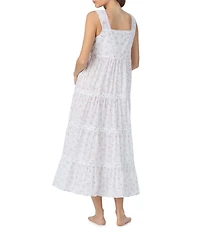 Eileen West Rose Print Sleeveless Sweetheart Neck Woven Lawn Cotton Ballet Nightgown