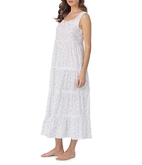 Eileen West Rose Print Sleeveless Sweetheart Neck Woven Lawn Cotton Ballet Nightgown