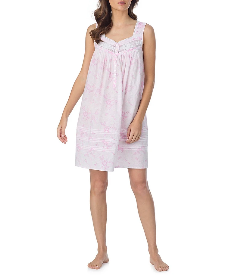 Eileen West Rose Print Sleeveless Sweetheart Neck Woven Short Chemise
