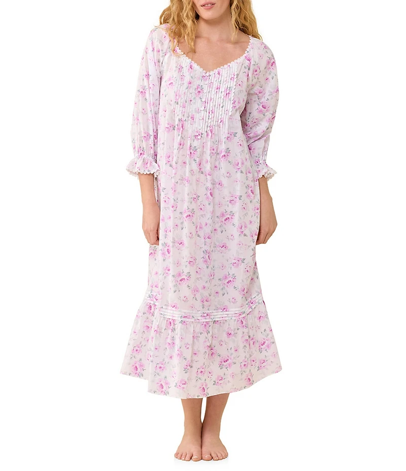 Eileen West Rosebud Print 3/4 Sleeve V-Neck Ballet Nightgown