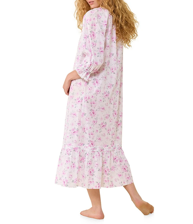 Eileen West Rosebud Print 3/4 Sleeve V-Neck Ballet Nightgown