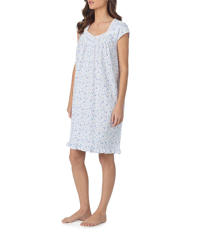 Eileen West Rosebud Print Cap Sleeve Sweetheart Neck Jersey Knit Short Nightgown