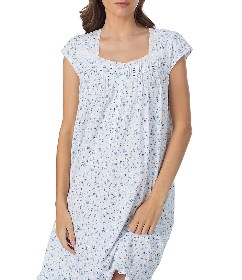 Eileen West Rosebud Print Cap Sleeve Sweetheart Neck Jersey Knit Short Nightgown