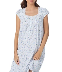 Eileen West Rosebud Print Cap Sleeve Sweetheart Neck Jersey Knit Short Nightgown