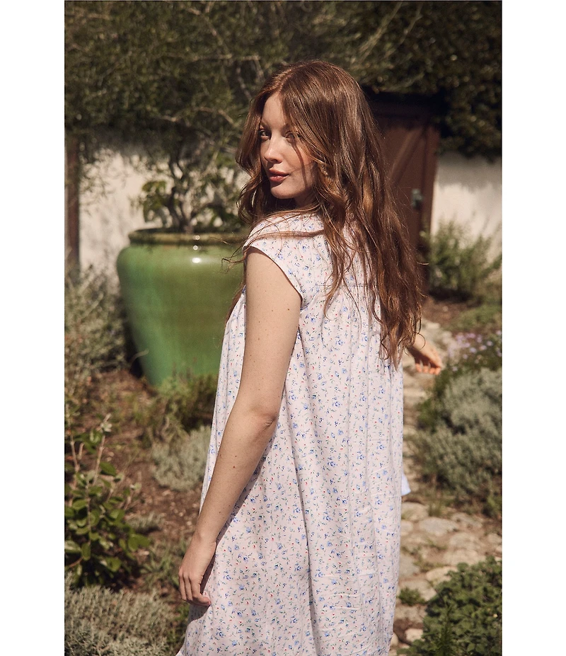 Eileen West Rosebud Print Cap Sleeve Sweetheart Neck Jersey Knit Short Nightgown