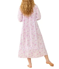 Eileen West Rosebud Print Long Sleeve Sweetheart Neck Cotton Woven Lawn Ballet Nightgown