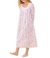 Eileen West Rosebud Print Long Sleeve Sweetheart Neck Cotton Woven Lawn Ballet Nightgown