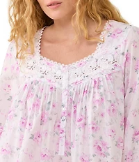 Eileen West Rosebud Print Long Sleeve Sweetheart Neck Cotton Woven Lawn Ballet Nightgown
