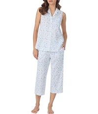 Eileen West Rosebud Print Sleeveless Notch Collar Jersey Knit Cotton Capri Pajama Set