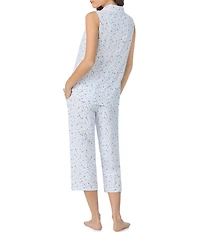 Eileen West Rosebud Print Sleeveless Notch Collar Jersey Knit Cotton Capri Pajama Set
