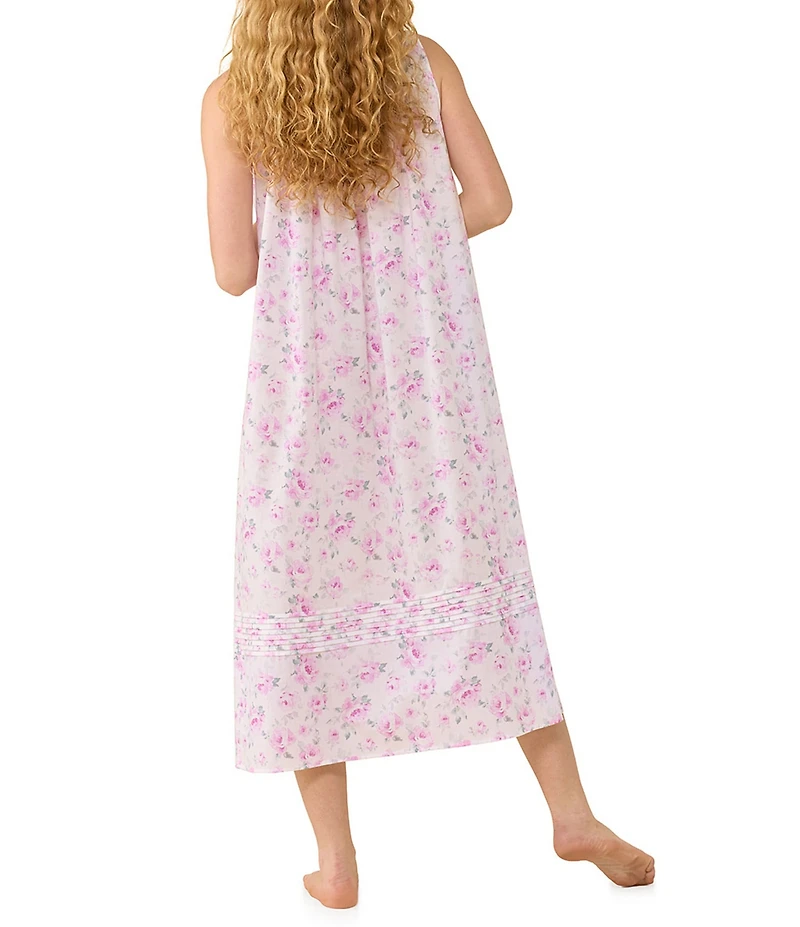 Eileen West Rosebud Print Sleeveless Sweetheart Neck Cotton Woven Lawn Ballet Nightgown