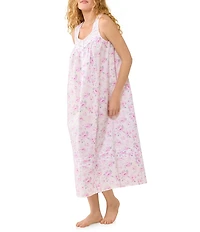 Eileen West Rosebud Print Sleeveless Sweetheart Neck Cotton Woven Lawn Ballet Nightgown