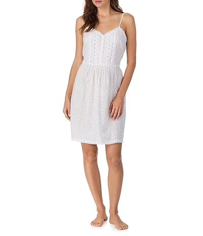 Eileen West Rosewood Print Swiss Dot Sleeveless Sweetheart Neck Woven Chemise